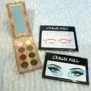 Dolls Kill current mood eyeshadow, palette, and two packs of face gems new